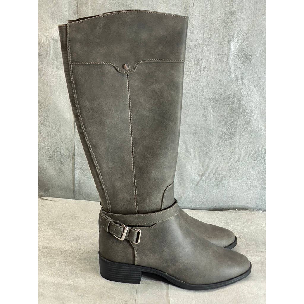 STYLE & CO Women's Grey Bennon Ankle Buckle Block-Heel Knee-High Boots SZ 7