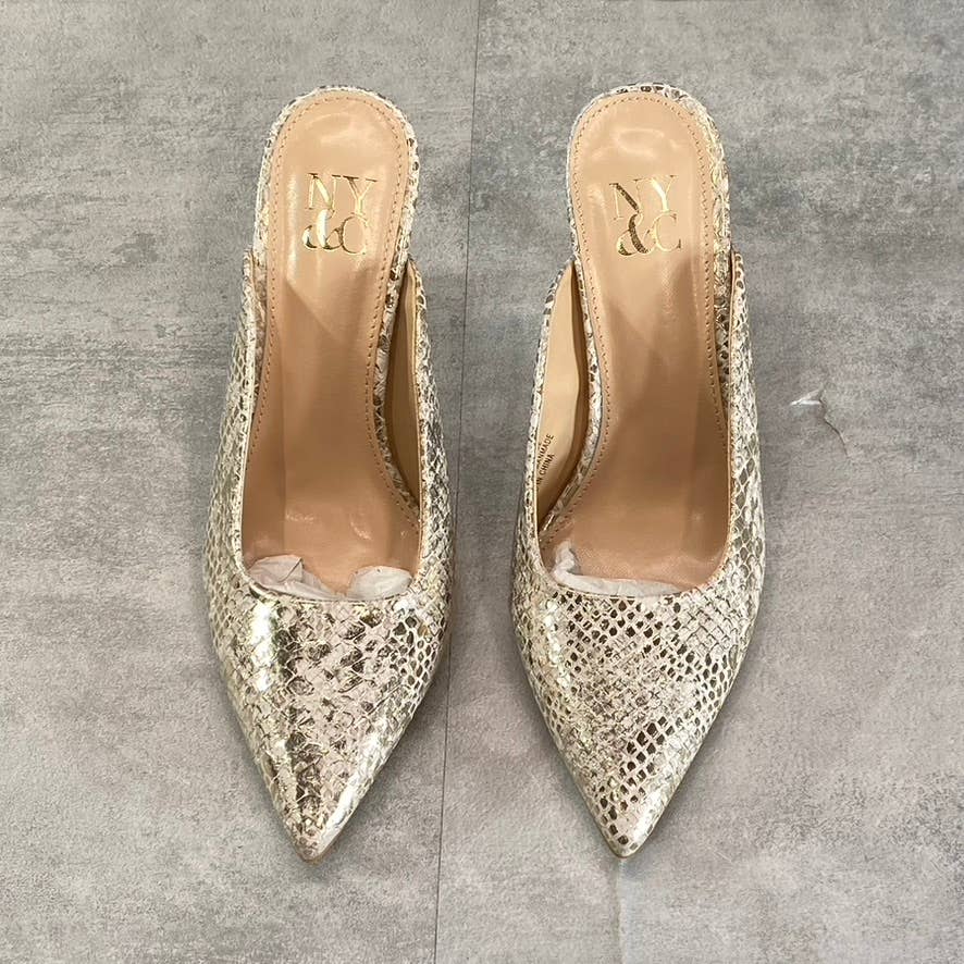 NEW YORK & COMPANY Women's Gold Snake Print Cammie Pointed-Toe Mule SZ 6