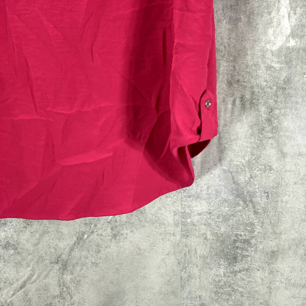 CALVIN KLEIN Women's Bright Pink Crewneck Keyhole Neck Dolman Sleeve Top SZ M