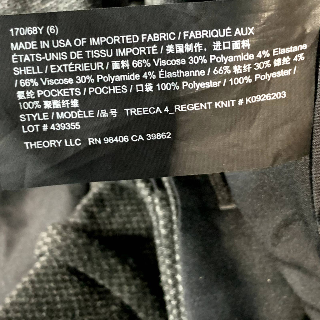 THEORY Women's Grey Multi Regent Knit Treeca 4 Mid-Rise Pull-On Pants SZ 6