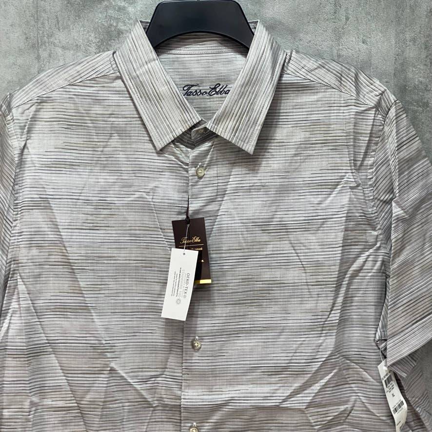 TASSO ELBA Grey Combo Stretch Textured Stripe Short Sleeve Shirt SZ XL