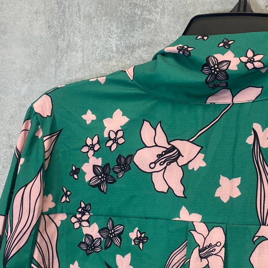 KIMI + KAI Women's Green Floral Grace Surplice V-Neck Maternity Nursing Blouse SZ M