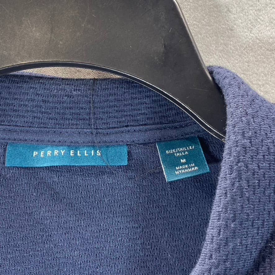 PERRY ELLIS Men's Dark Sapphire Jacquard Colorblocked Quarter-Zip Sweater SZ M