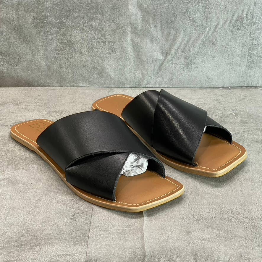 BEACH By MATISSE Women's Black Leather Taz Cross-Band Square-Toe Slide Sandals SZ 10