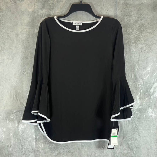 SAM AND JESS Women's Petite Black Crewneck 3/4 Bell-Sleeve Top SZ P/L