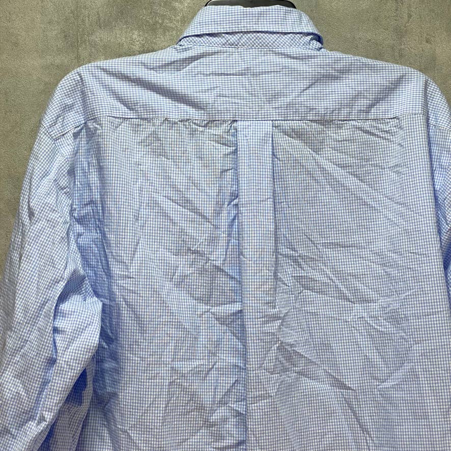 CLUB ROOM Light Blue Regular Fit Mini Gingham Dress Shirt SZ 16.5 34/35
