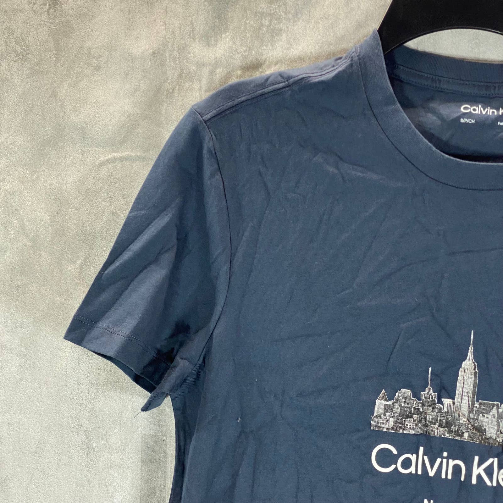 CALVIN KLEIN Men's Navy Crewneck NYC Skyline Logo Graphic T-Shirt SZ S