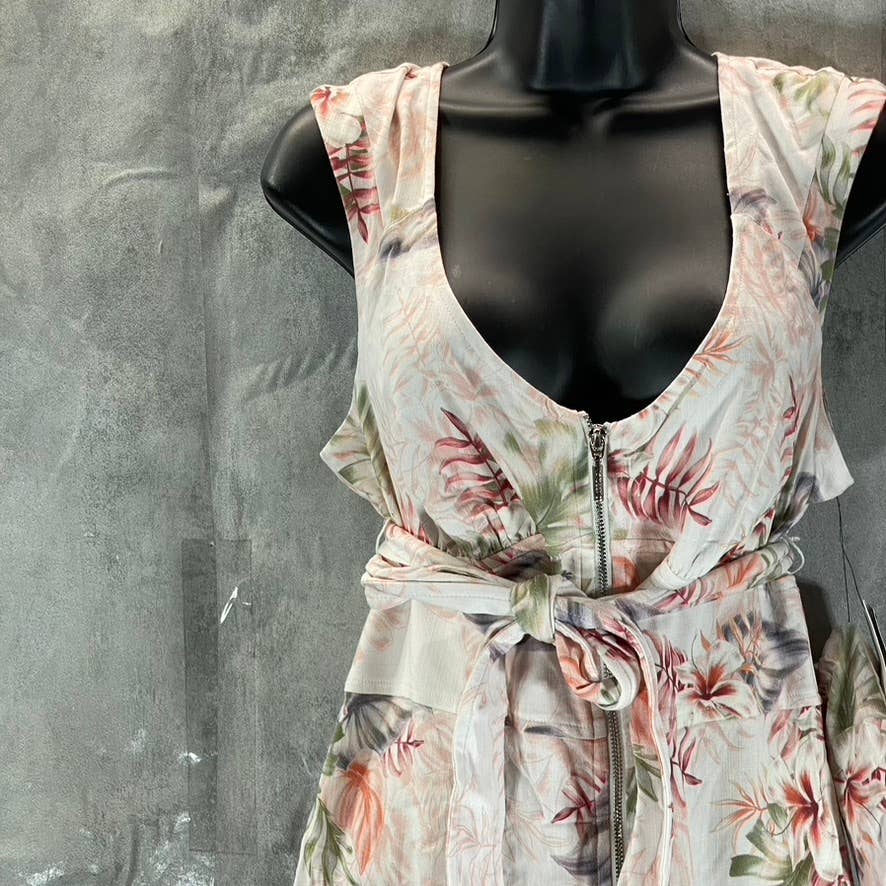 GUESS Women's Beach Tropical Print Tristan Zip-Front Cutout-Back Belted Dress