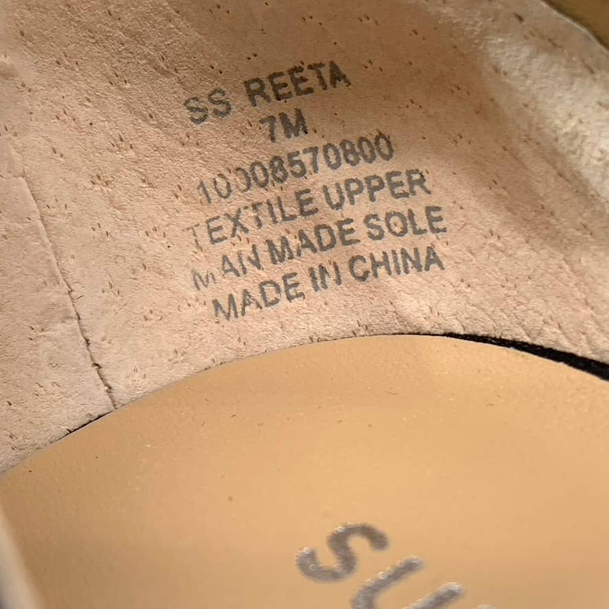 SUN+STONE Women's Black Micro Reeta Block-Heel Ankle Strap Platform Heels SZ 7