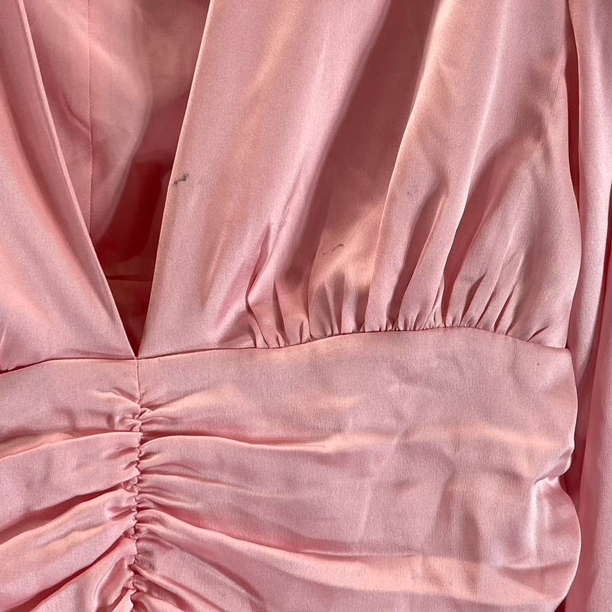 BAR III Women's Cupid Blush V-Neck Ruched Smocked Cuff Long-Sleeve Blouse SZ 14