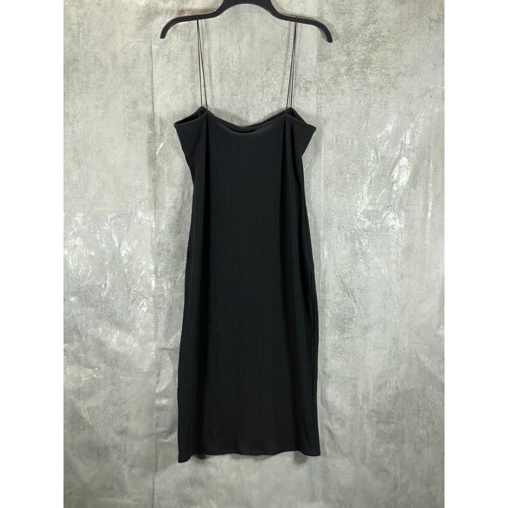 BAR III Women's Deep Black Straight-Neck Bungee-Strap Ribbed Dress SZ XL
