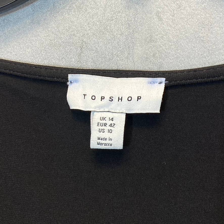 TOPSHOP Women's Solid Black V-Neck Ruched Side Slinky Long Sleeve Mini Dress SZ 10