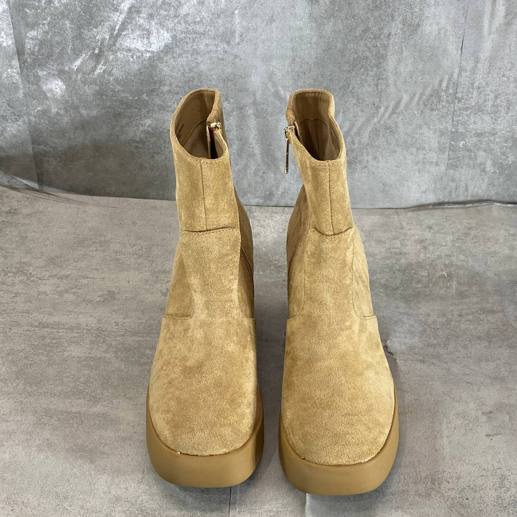 ANNE KLEIN Women's Dark Natural Sierra Square-Toe Block-Heel Booties SZ 7