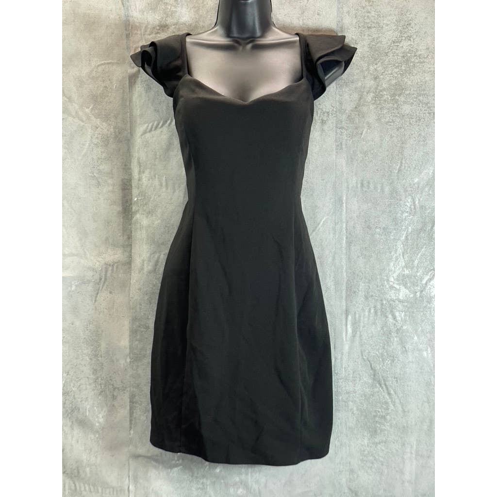 CITY STUDIO Juniors' Black Ruffle Cap-Sleeve X-Back Sheath Mini Dress SZ 17