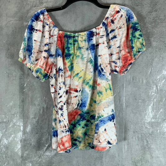 STYLE & CO Women's Petite Multicolor Tie-Dye Off-The-Shoulder Cotton Top SZ P/L