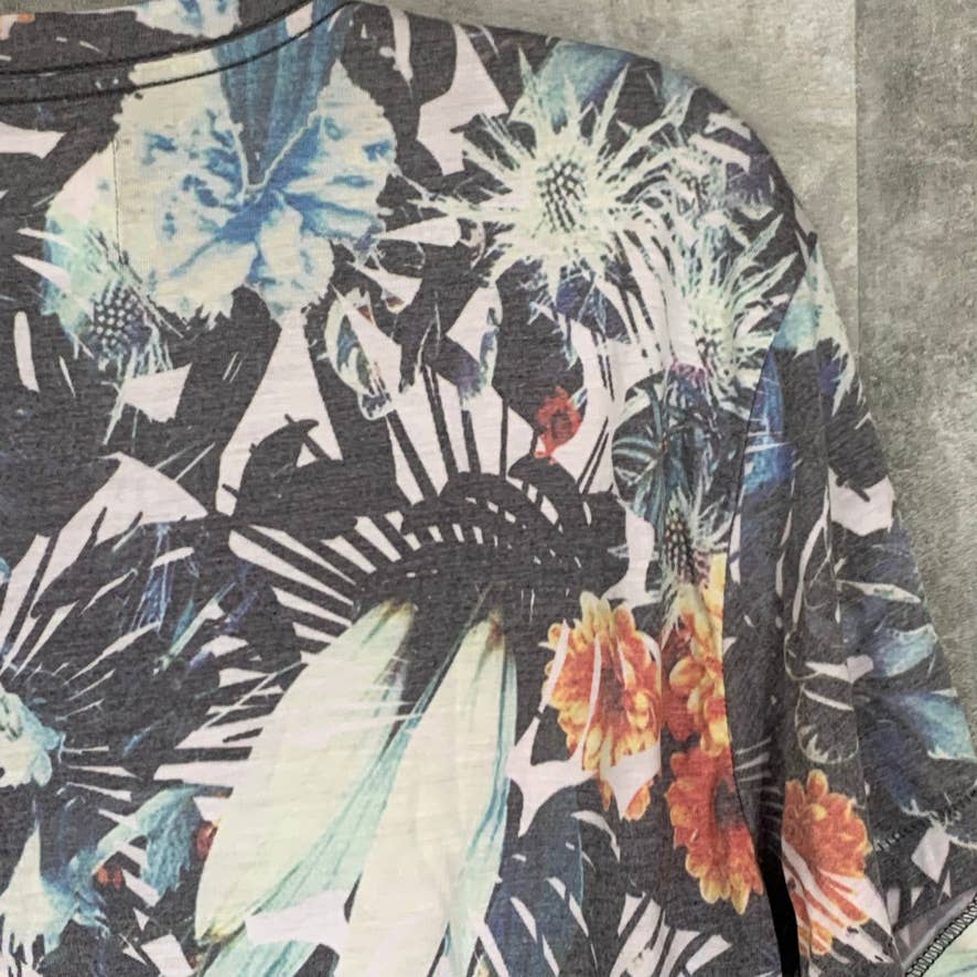 SOL ANGELES Men's Grey Tropical-Print Crewneck Short Sleeve T-Shirt SZ M