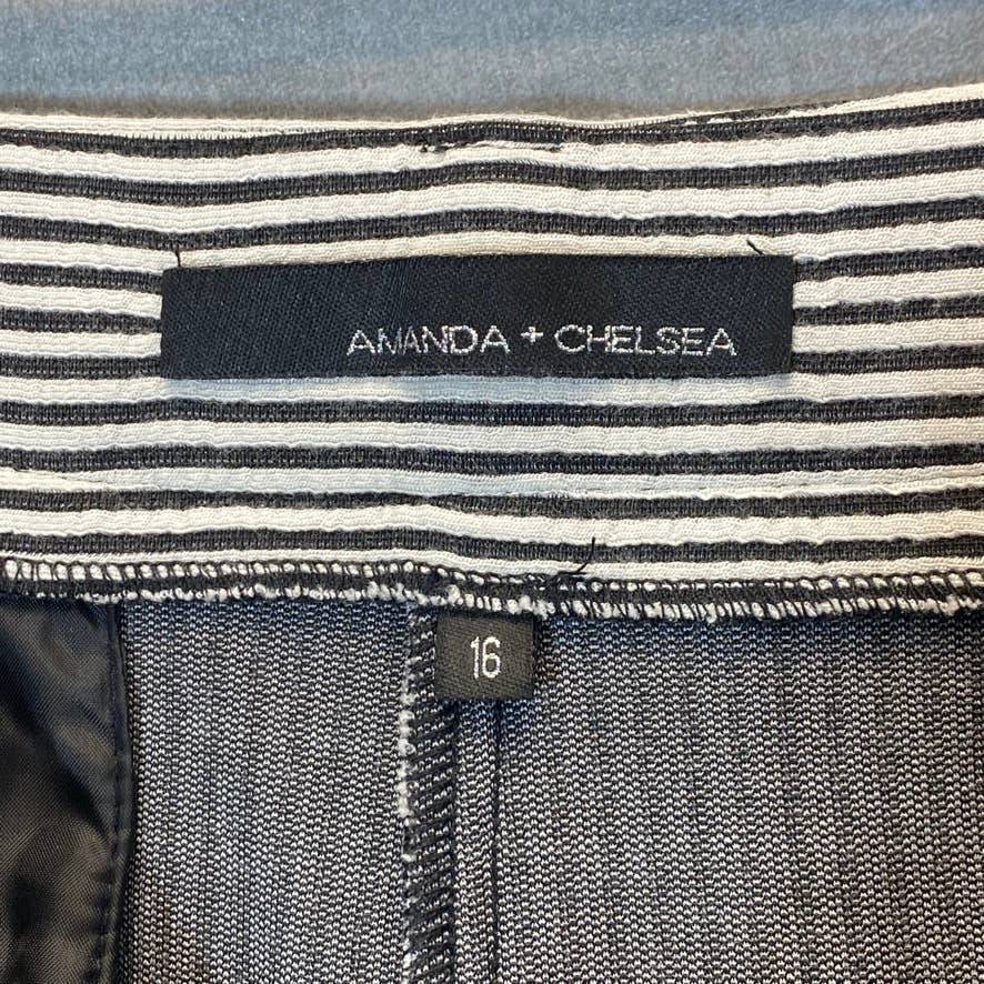 AMANDA + CHELSEA Women's Black/White Pinstripe Ankle Pants SZ 16