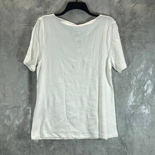 CHARTER CLUB Women's Bright White Boatneck Short-Sleeve Top SZ L