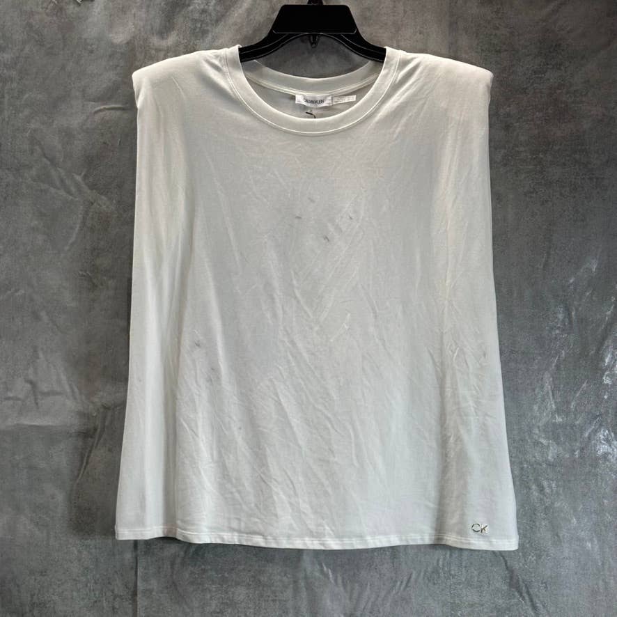 CALVIN KLEIN Women's White Crewneck Padded Muscle Tee SZ XL