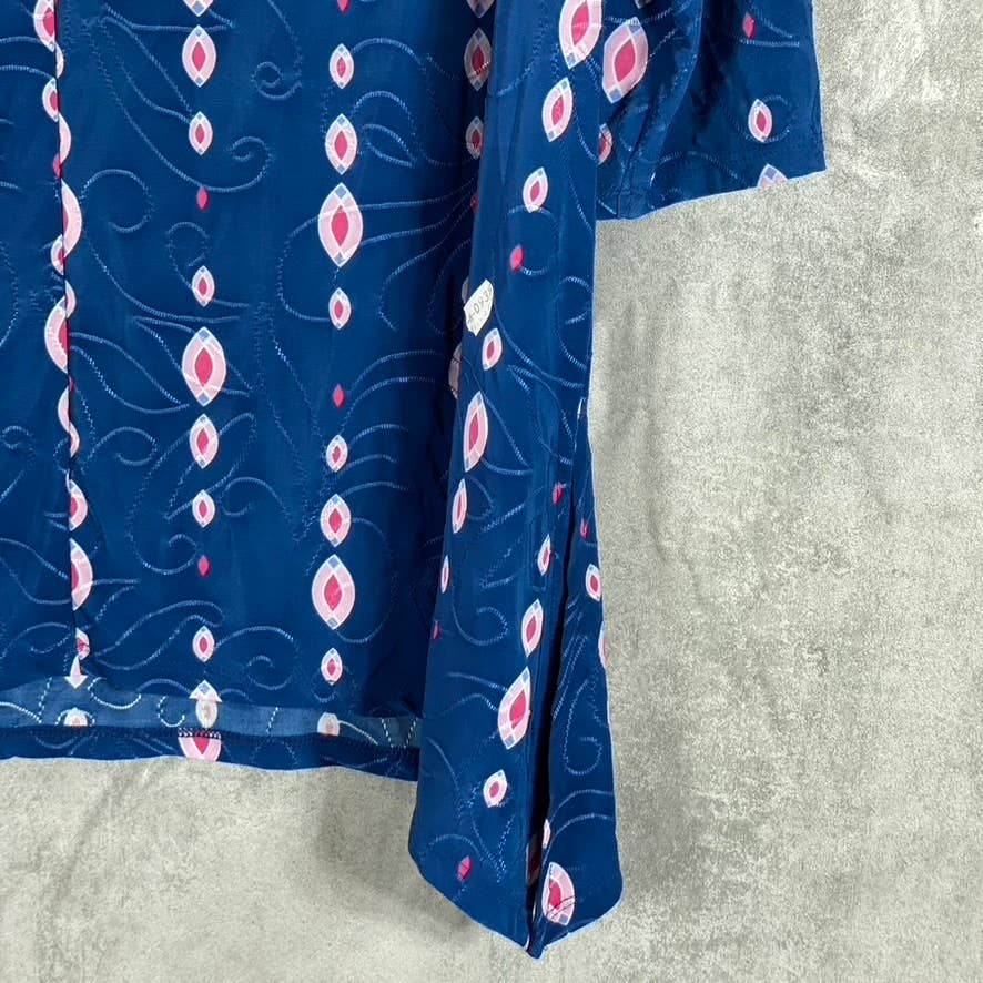 JM COLLECTION Women's Blue Pink Combo Textured Print 3/4 Sleeve Swing Top SZ M
