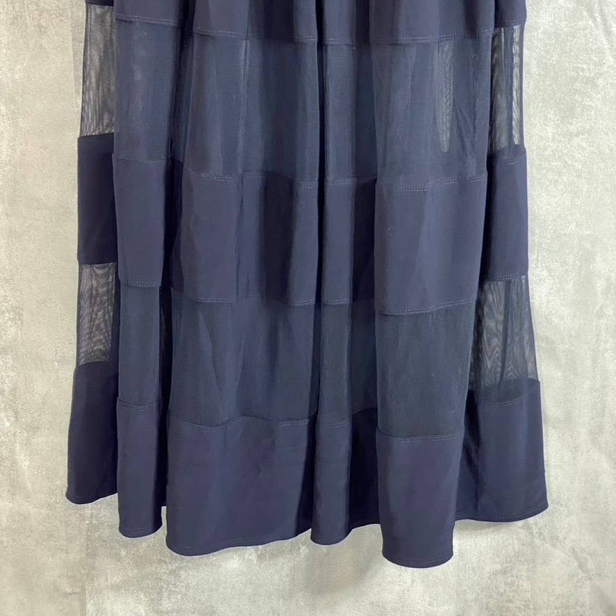 BETSY & ADAM Women's Navy Bailey Illusion Trim Long-Sleeve Fit & Flare Midi