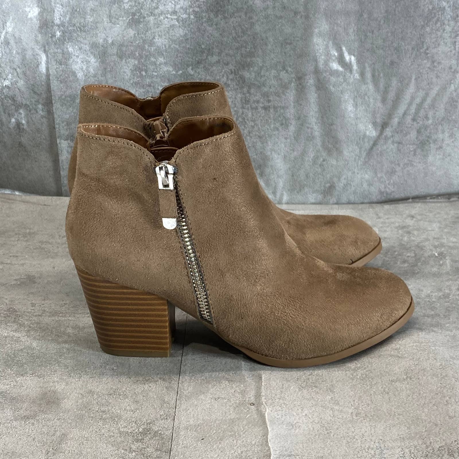 STYLE & CO Women's Taupe Masrinaa Slip-On Block-Heel Ankle Booties SZ 5