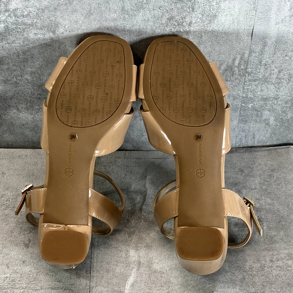 GIANI BERNINI Women’s Nude Patent Zummaa Square-Toe Dress Sandals SZ 9