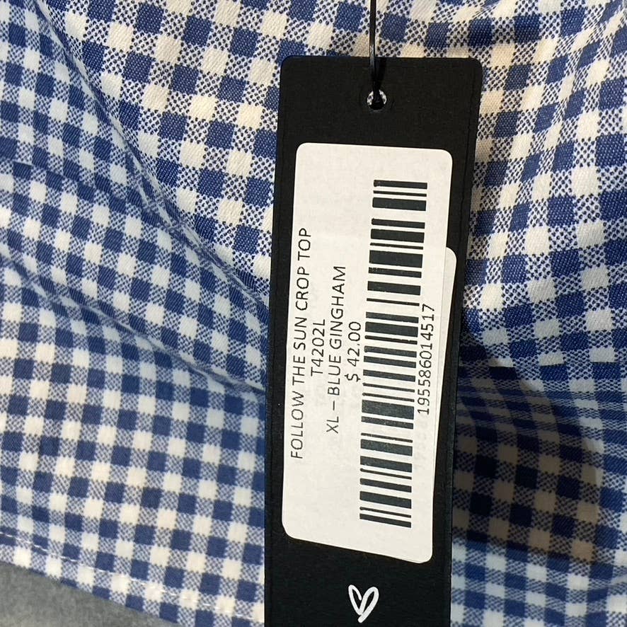 LULUS Women's Blue Gingham Follow The Sun Lightweight Sleeveless Crop Top SZ XL