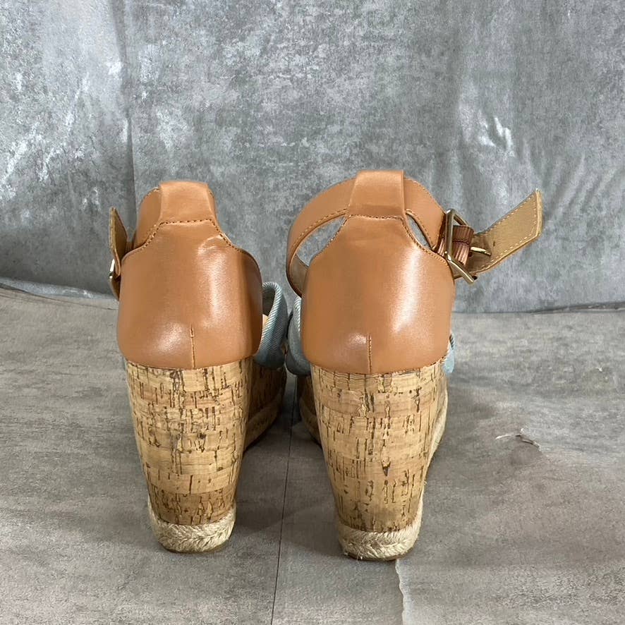 MADDEN GIRL Women's Denim Multi Colette Ankle-Strap Wedge Platform Sandals SZ 10