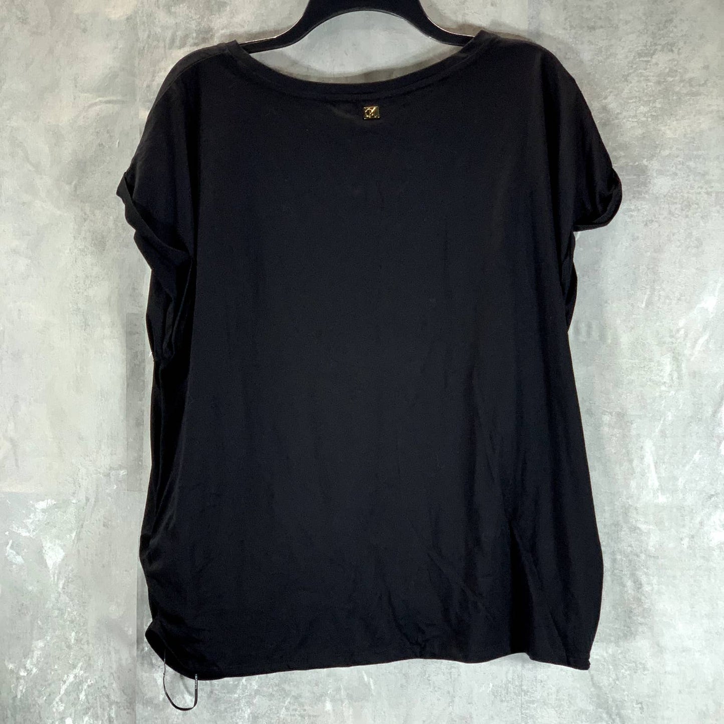 CALVIN KLEIN Women's Black Crewneck Twist Front Hem Short Sleeve T-Shirt SZ XL