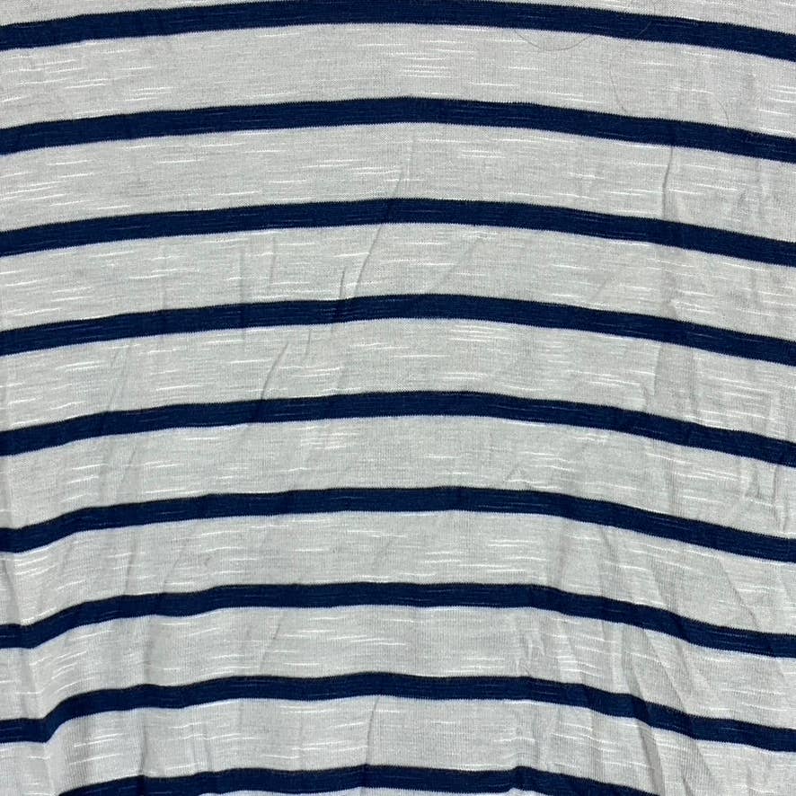 STYLE & CO Women's White-Blue Striped V-Neck Long Sleeve Top SZ L