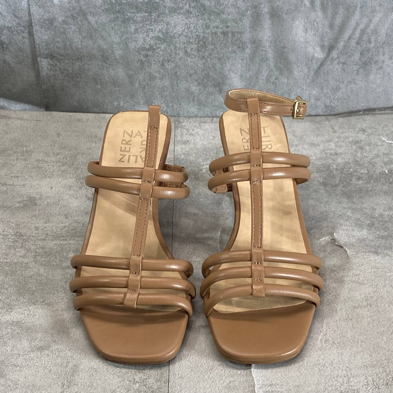 NATURALIZER Women's Cafe Leather Starla Square-Toe Strappy Sandals SZ 6