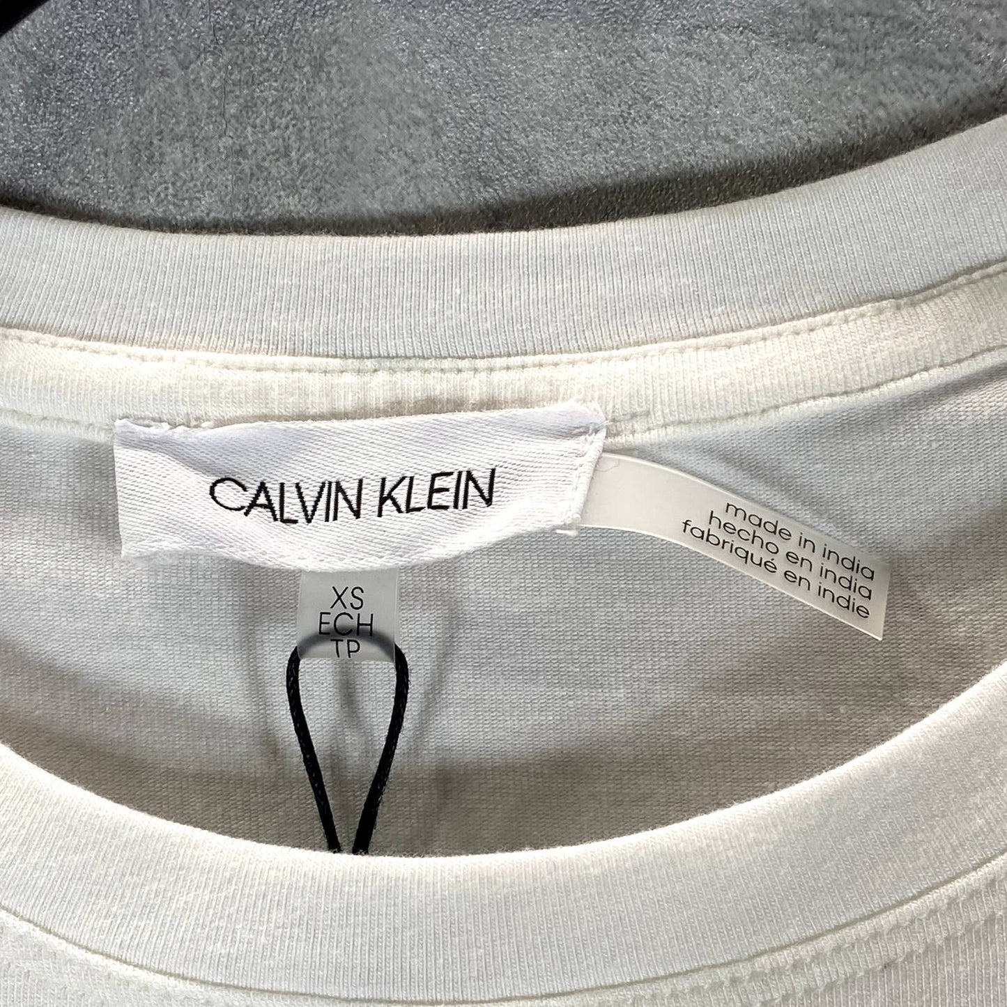 CALVIN KLEIN Women's White Logo Embellished Crewneck Short Sleeve T-Shirt SZ XS