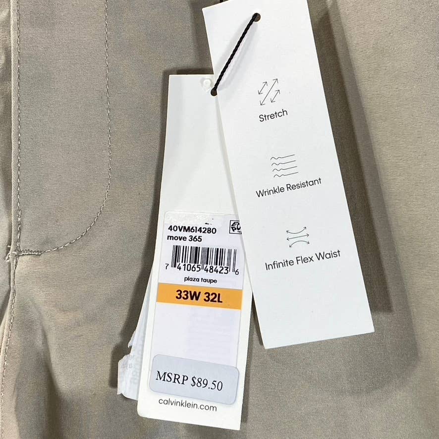 CALVIN KLEIN Men's Plaza Taupe Move 365 Slim-Fit Performance Stretch Pants SZ 33