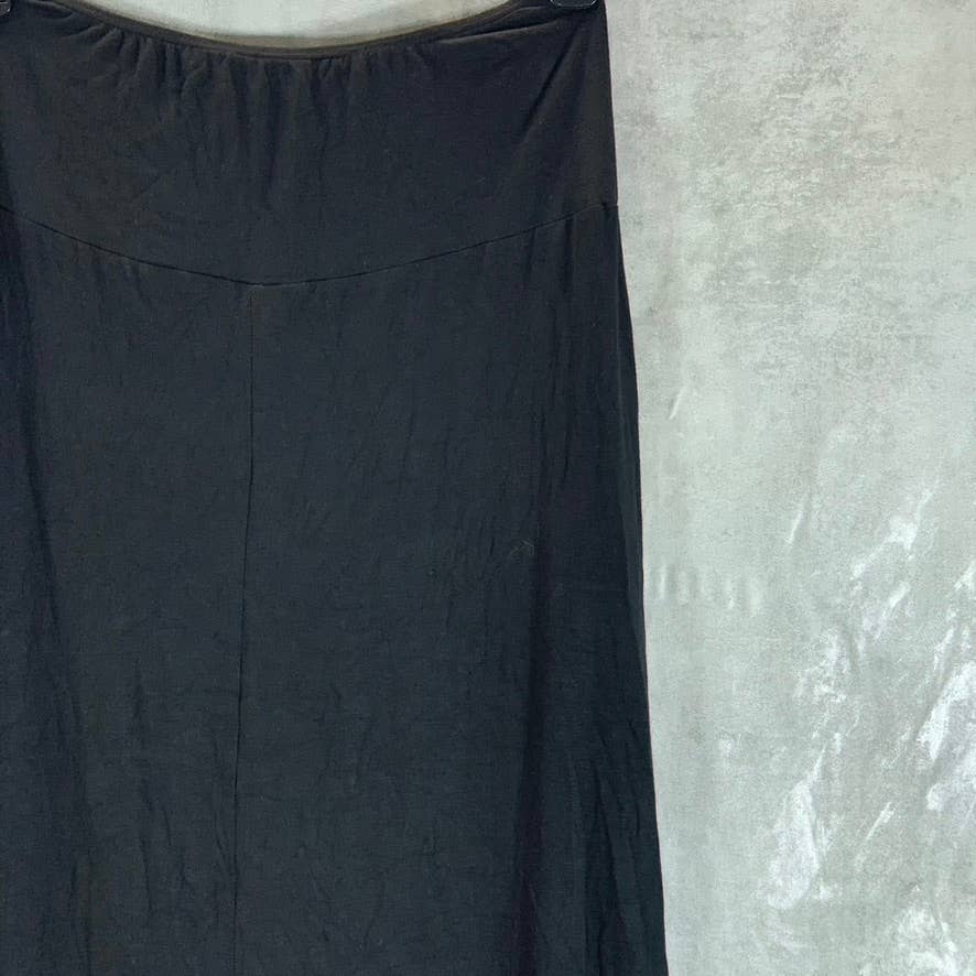 24SEVEN COMFORT APPAREL Women's Solid Black Elastic Waist Pull-On Midi Skirt SZL