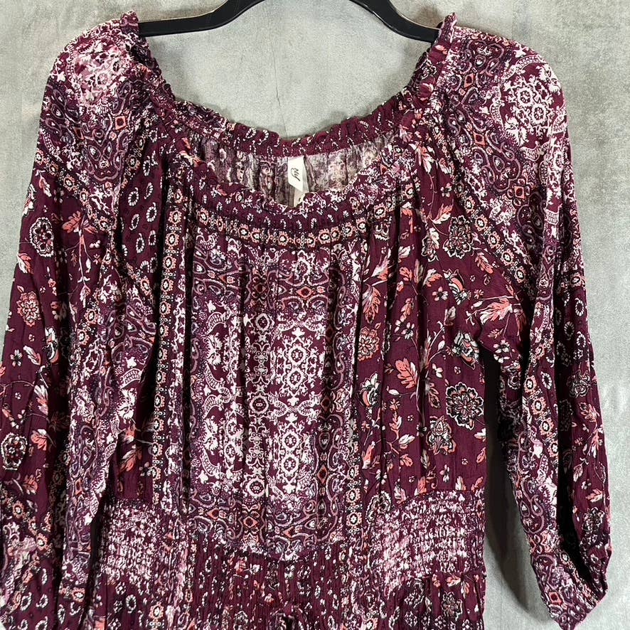 NY COLLECTION Women's Moroccan Red Printed Off-The-Shoulder Crepon Dress SZ M