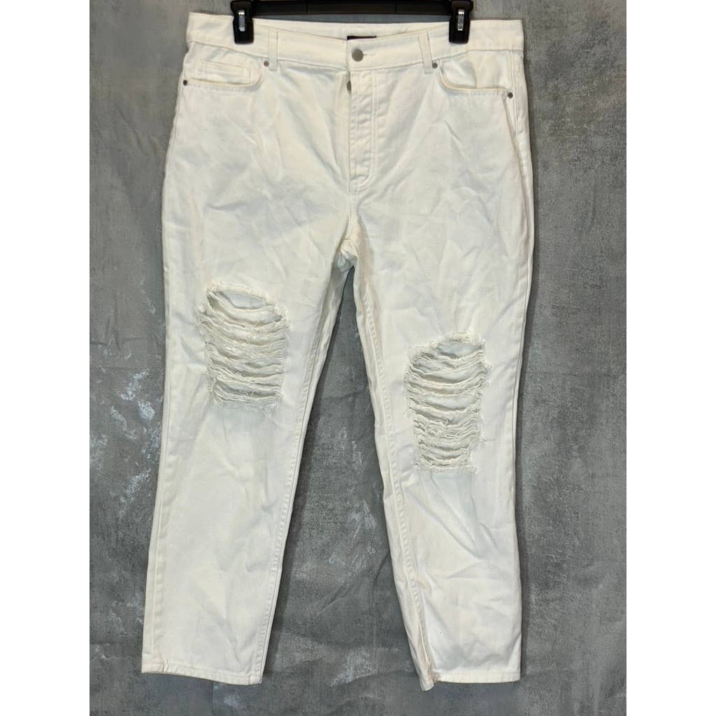 AFRM Women's White Luisa Distressed High-Rise Ankle Crop Skinny Denim Jeans SZ31