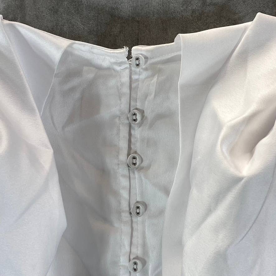 GUESS Women's White Yessica Cold-Shoulder Long-Sleeve Button-Front Top SZ M