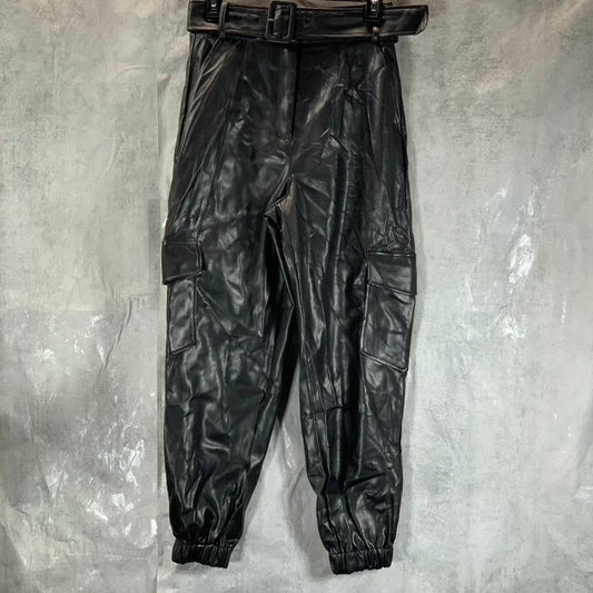 INC INTERNATIONAL CULPOS X Women's Black Faux-Leather High-Rise Cargo Pants SZ 6