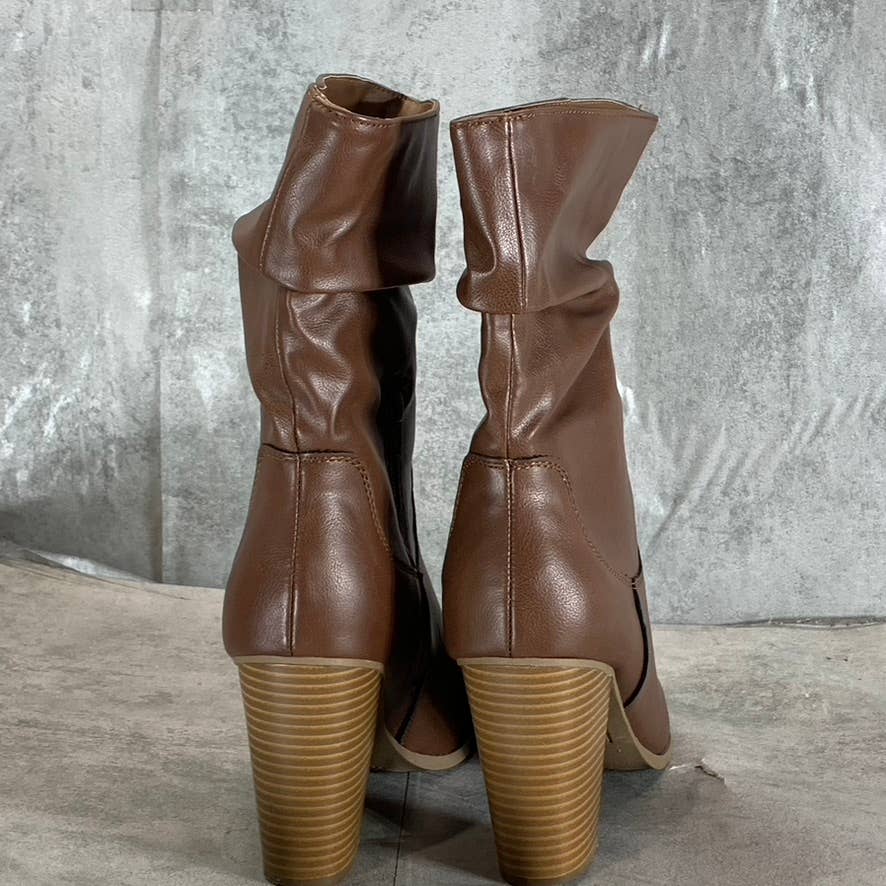 STYLE & CO Women's Brown Saraa Round-Toe Block-Heel Mid-Shaft Boots SZ 9