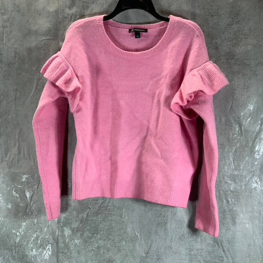 INC INTERNATIONAL Women's Pink Ruffle Shoulder Pullover Crewneck Sweater SZ L