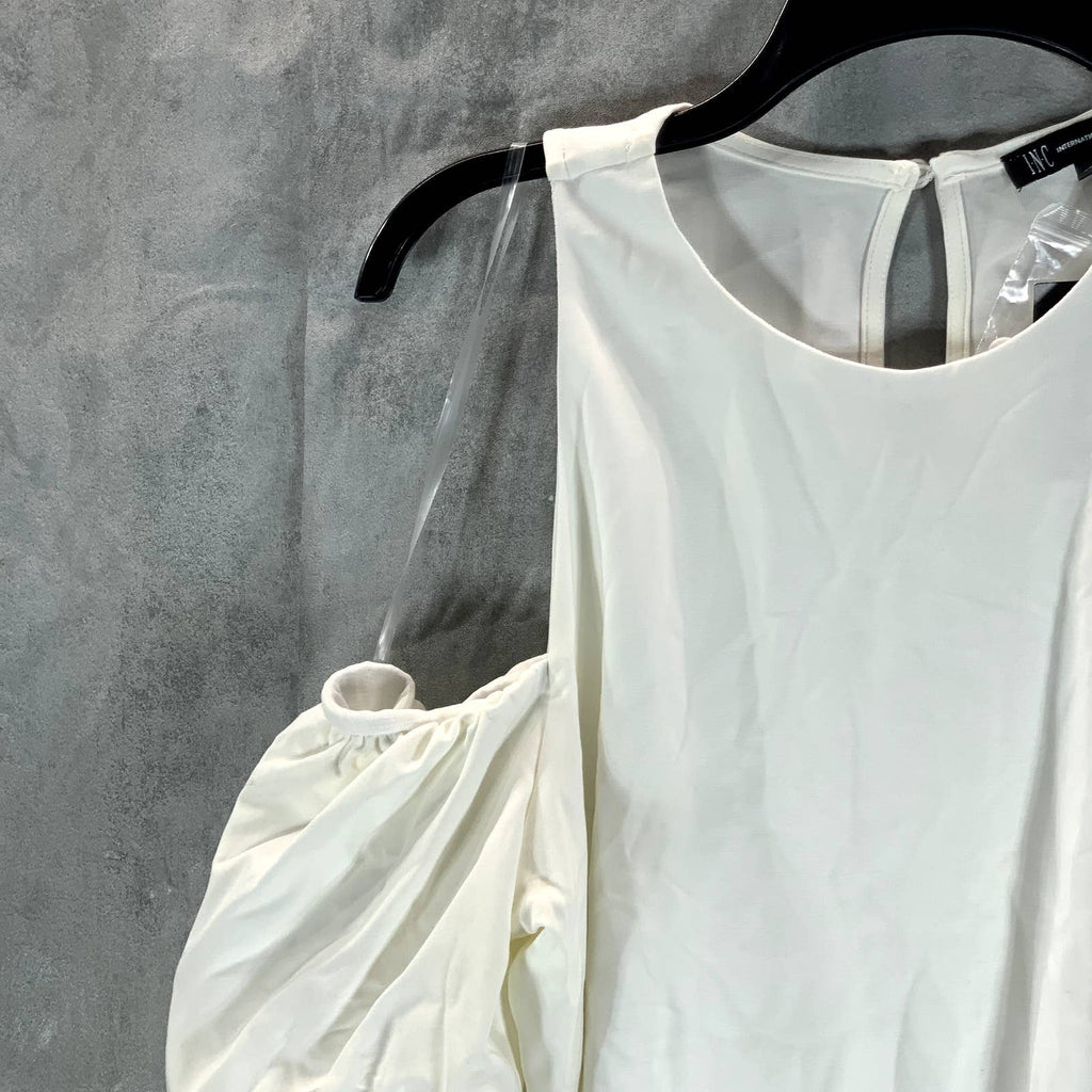 INC INTERNATIONAL Women's Washed White Cold-Shoulder Balloon Sleeve Top SZ L