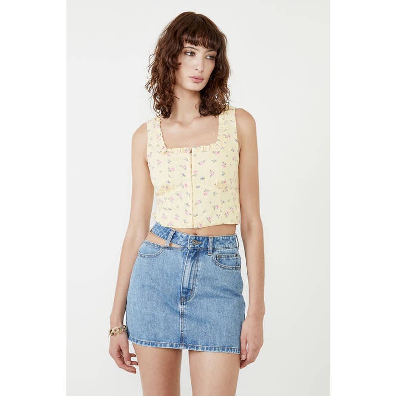 BARDOT Women's Yellow Ditsy Floral Crop Top Bustier Shirt SZ US10/L
