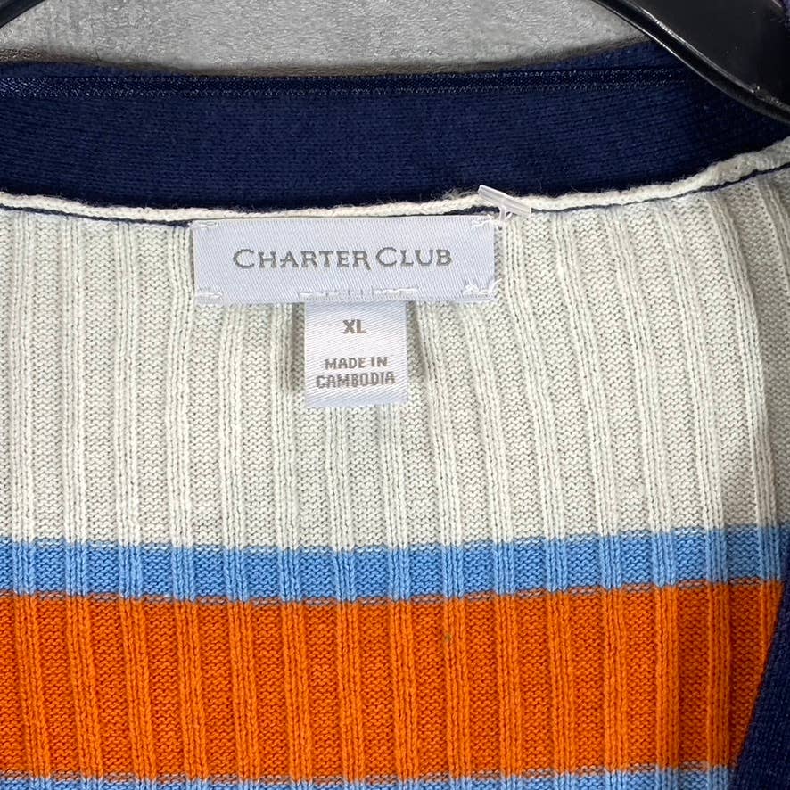 CHARTER CLUB Women's Multicolor Striped V-Neck Button-Up Long-Sleeve Sweater