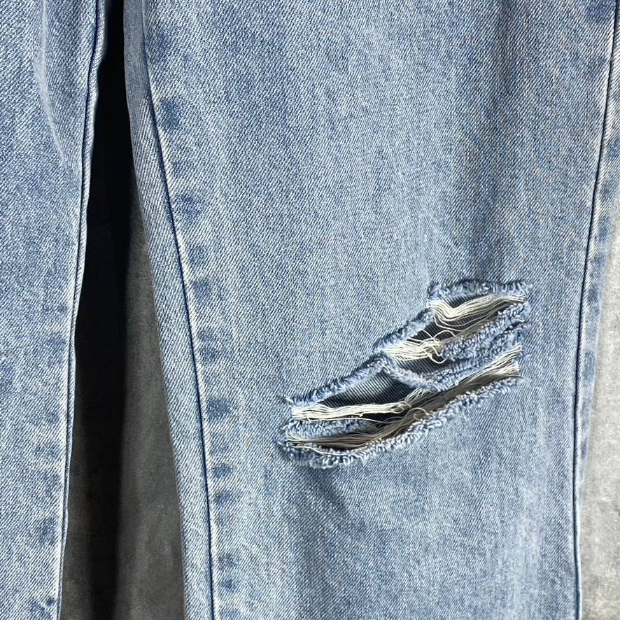 LE LIS COLLECTION Women's Blue Denim Straight-Leg Distressed High-Rise Jeans SZS