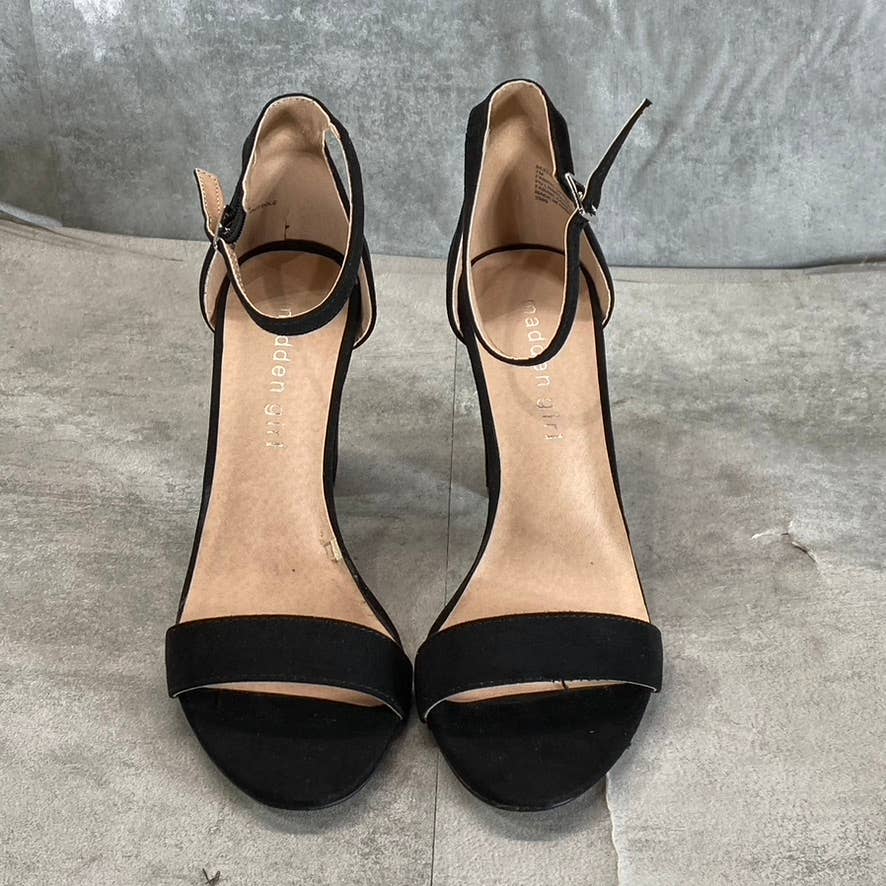 MADDEN GIRL Women's Black Fabric Bella Two-Piece Block-Heel Sandals SZ 7