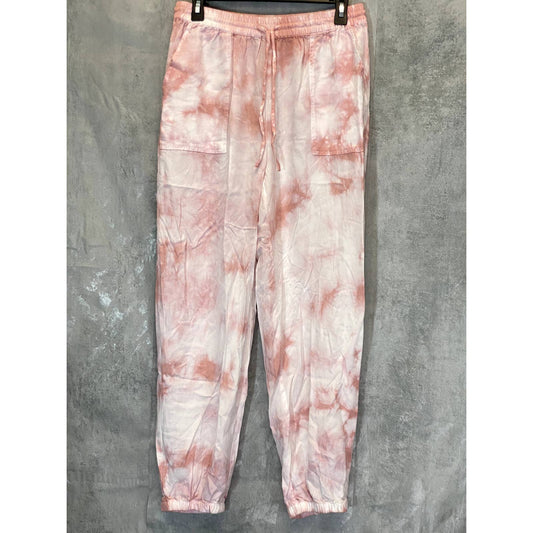 LOVE TREE Women's Pink Tie-Dye Drawstring High-Rise Tencel Pull-On Jogger Pants SZ L