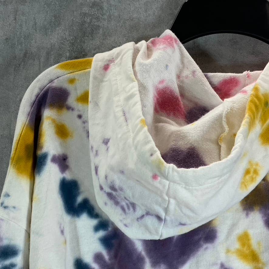 JENNI Women's White Bold Tie-Dye On Repeat Hooded Lounge Pullover SZ XL