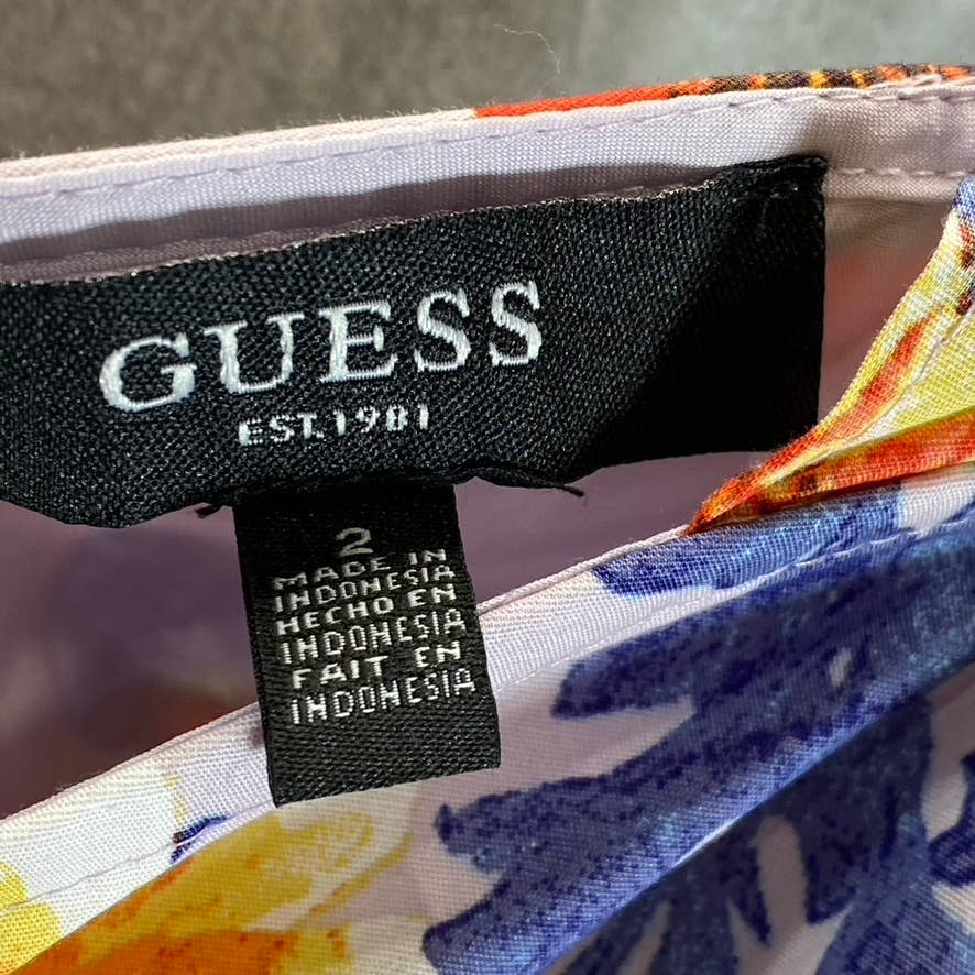 GUESS Women's Lilac Multi Floral V-Neck Ruched Bodycon Mini Sheath Dress SZ 2