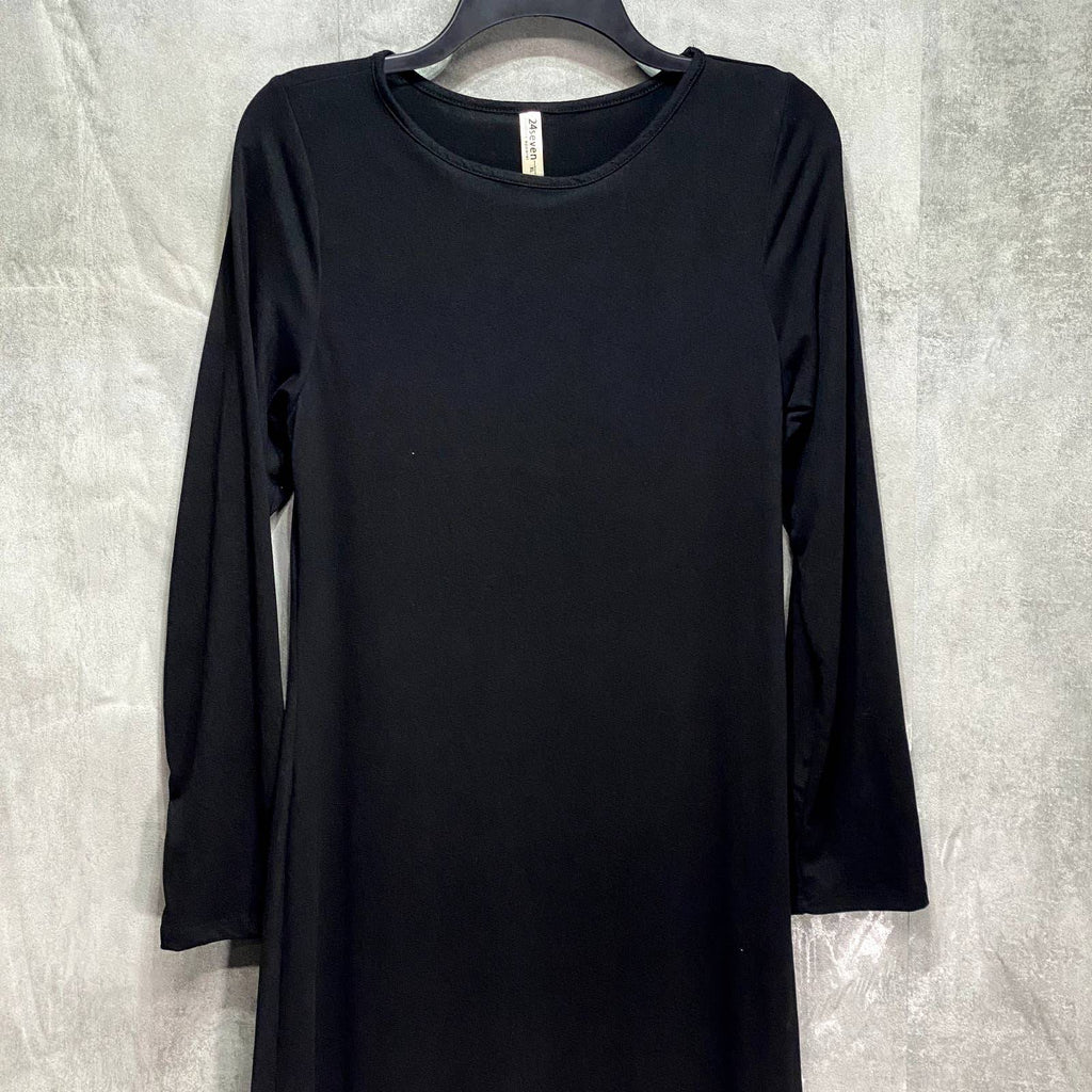 24SEVEN COMFORT APPAREL Solid Black Fitted Long Sleeve Side Slit Maxi Dress SZ XL